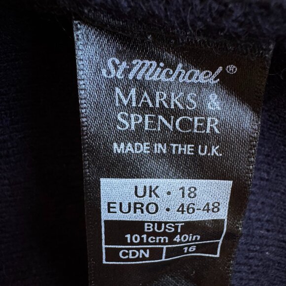 St Michael by Marks & Spencer Merino Wool Cardigan Made in England Dark Navy 14 - Picture 6 of 12